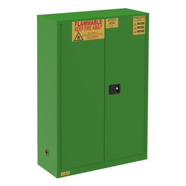 FM Approved, Pesticide Storage Cabinet, 45 Gallon, 2 Doors, Manual Close, 2 Shelves, 3 Plastic Trays, Green